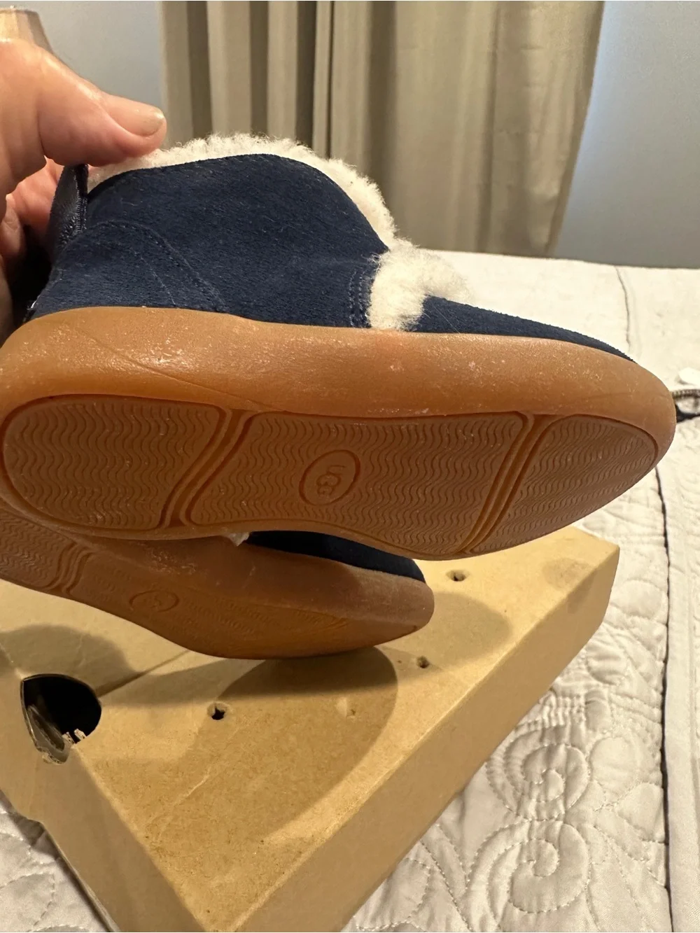UGG Kids Navy Suede Shearling-Trim Booties